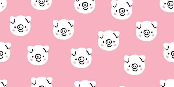 Lindos cerdos patrón sin costura en rosa — Vector de stock