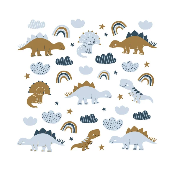 Handritad dinosaurie skandinaviska stil illustration — Stock vektor