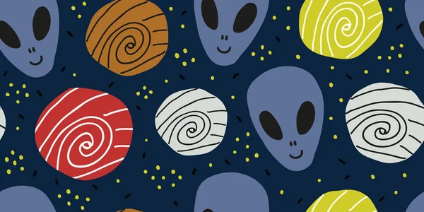 Aliens and planets seamless pattern for children — Stock Vector