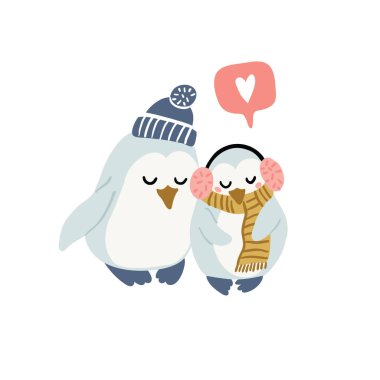 Vektör çizimi - aşık sevimli penguenler
