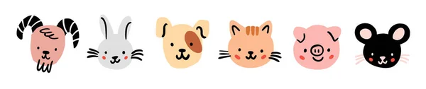Мышь, кролик, собака, свинка круглая иконка головы — стоковый вектор