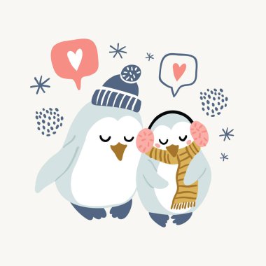 Vektör çizimi - aşık sevimli penguenler