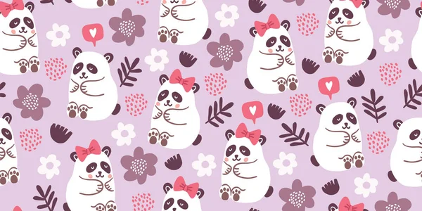 Zökkenőmentes minta aranyos pandákkal szerelmespárok — Stock Vector