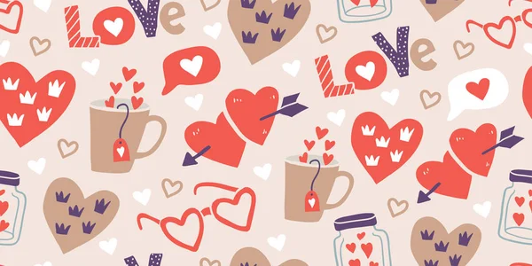 Dia dos Namorados padrão sem costura com adesivos de amor — Vetor de Stock