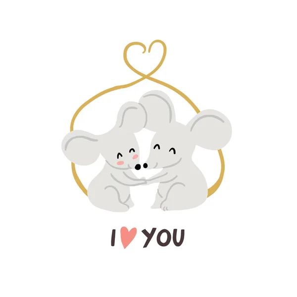 Симпатичные мыши в любви иллюстрации, День святого Валентина — стоковый вектор
