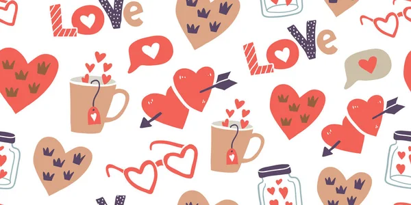 Dia dos Namorados padrão sem costura com adesivos de amor — Vetor de Stock