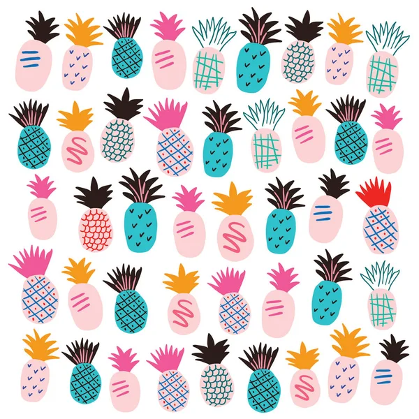 Ensemble d'ananas abstraits colorés sur blanc . — Image vectorielle