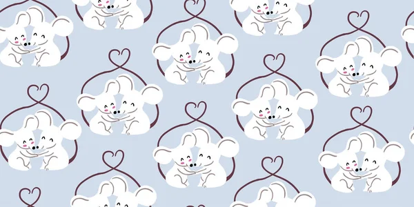 Cute mouses, love valentines day seamless pattern — 스톡 벡터
