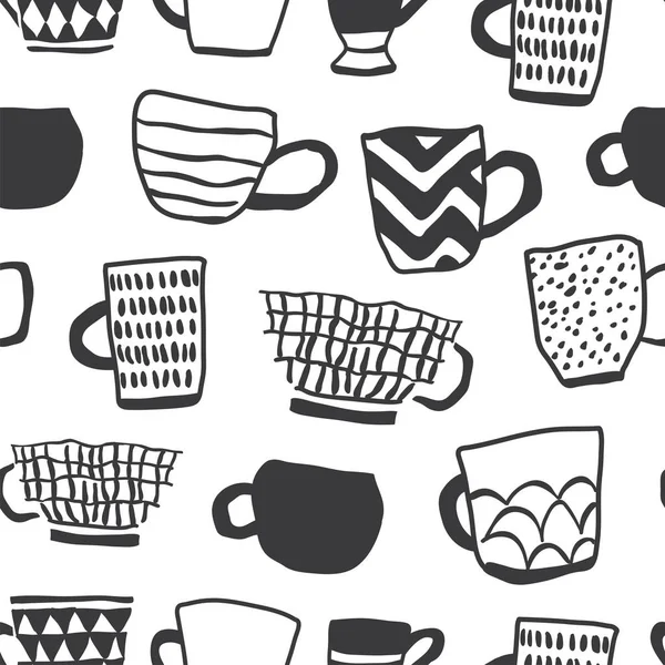 コーヒーイラストのカップとシームレスなパターン — ストックベクタ
