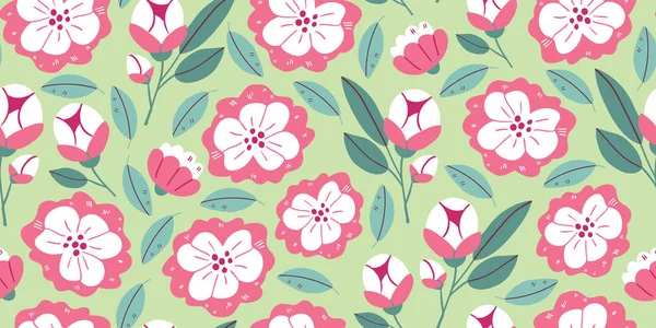 Seamless pattern with spring flowers in bloom — ストックベクタ