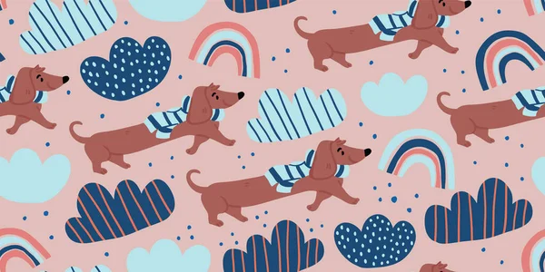 Vektornahtloses Muster mit niedlichen Dackelhunden — Stockvektor