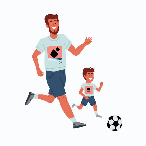 Father son playing football outside. family time — Stock Vector