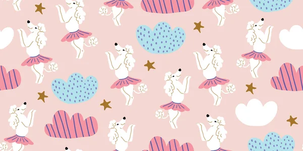 Perros caniche en faldas de ballet, patrón de bailarina — Vector de stock