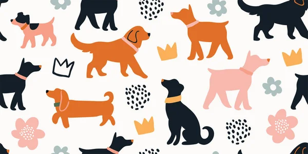 Beyaz renkli şirin köpekleri olan kusursuz bir desen.