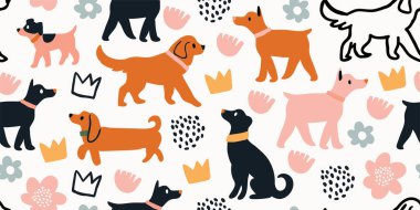 Seamless pattern with cute dogs isolated on white vector