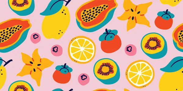 Vektor nahtloses Muster mit tropischen Früchten -rosa — Stockvektor