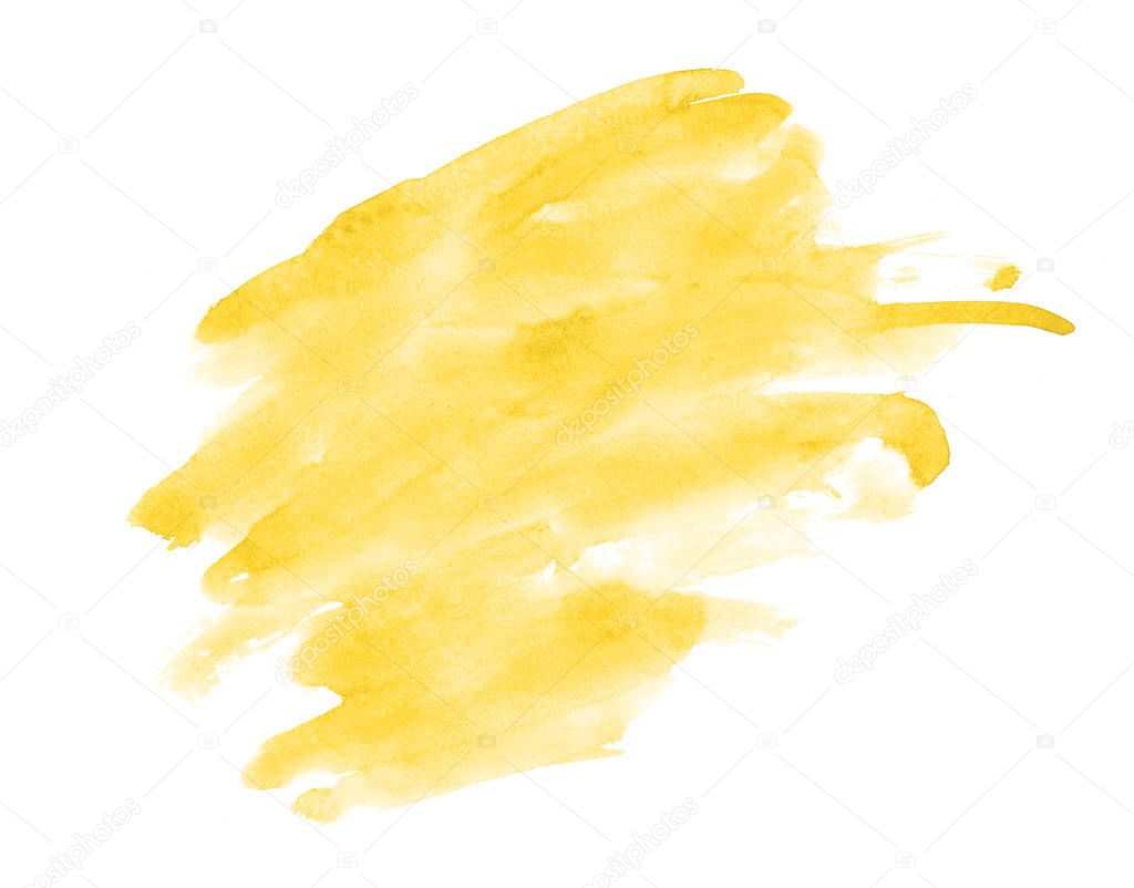 Yellow abstract watercolor background image with a liquid splatt