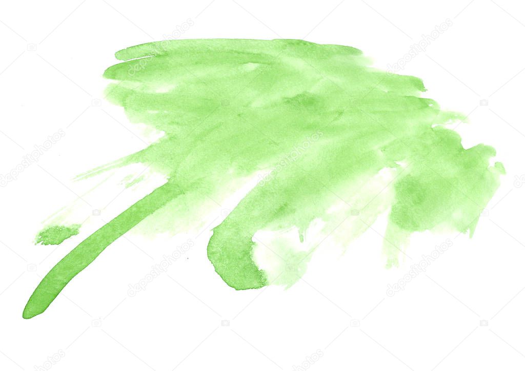 Green abstract watercolor background image with a liquid splatte