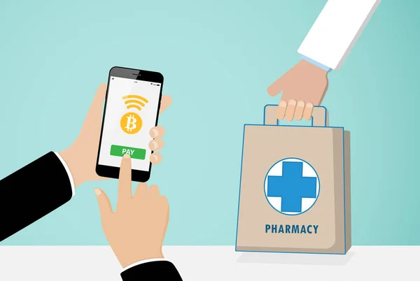 Bitcoin para birimi ödemesini modern eczane mağaza.