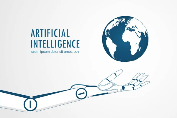 Dünya gezegeni tutan AI robot el.