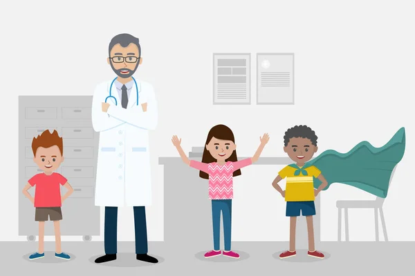 Kıdemli doktor ofisinde çocuklu.