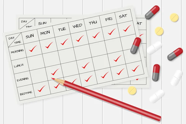 Hap, kapsül ve ilaç yönetimi kart vektör.