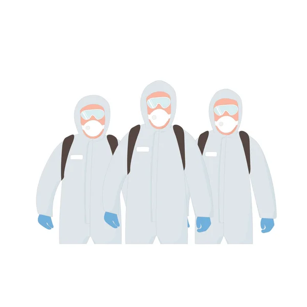 Équipe Infection Derrière Les Suites Hazmat Les Gants Les Lunettes — Image vectorielle