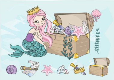 Deniz Clipart deniz kızı renk vektör çizim kağıt renkli doğum günü düğün sihirli resim Scrapbooking bebek kitap dijital yazdırma Decor kartı fotoğraf çocuk albümü hazineler