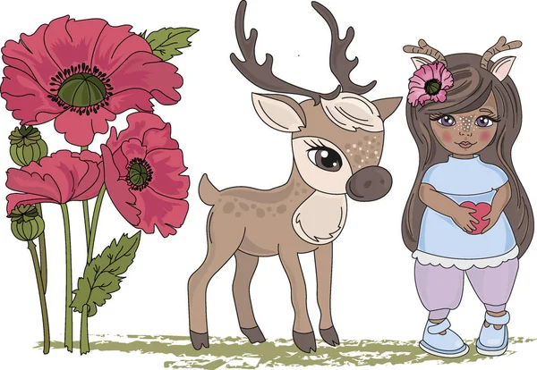 Фея Кліпарт Deer Girl Колір Векторна Ілюстрація Папір Барвистий День — стоковий вектор