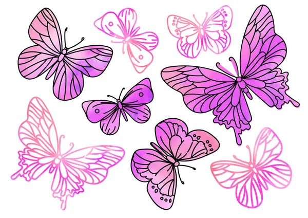 Fairy Clipart Pink Butterflies Color Vector Ilustración Papel Colorido Cumpleaños — Vector de stock
