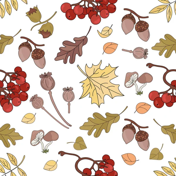 秋季罗温自然森林秋季无缝图案矢量画图印刷织物及数码纸 — 图库矢量图片