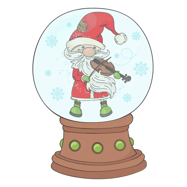 Violin Santa Circle Buon Natale Capodanno Musicista Holiday Vector Illustration — Vettoriale Stock