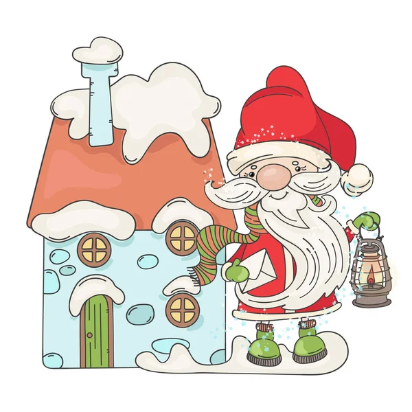 Letter Santa Buon Natale Capodanno Cartoon Holiday Vector Illustration Set — Vettoriale Stock
