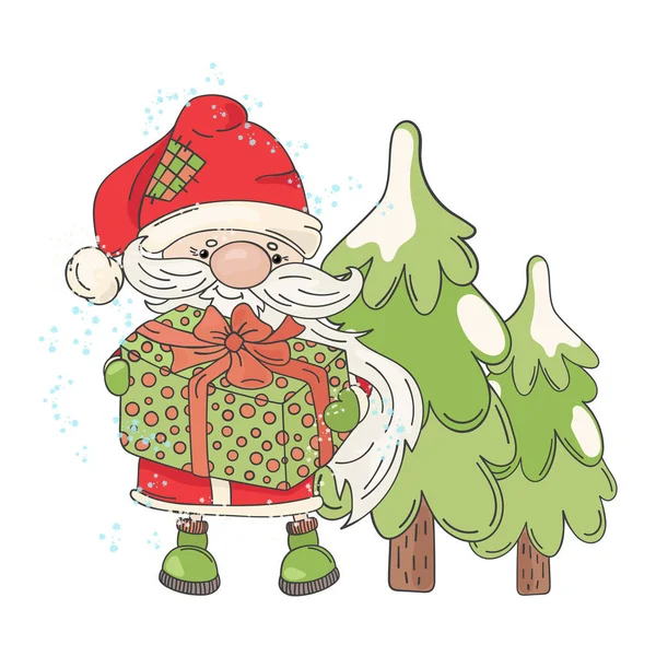 Santa Tree Καλά Χριστούγεννα Και Πρωτοχρονιά Cartoon Holiday Vector Illustration — Διανυσματικό Αρχείο