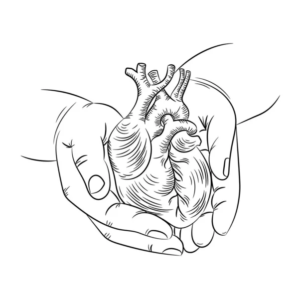 Kalp Ellerde Sağlık Sembol Tıbbı Nsan Elleri Tek Renk Vektör — Stok Vektör