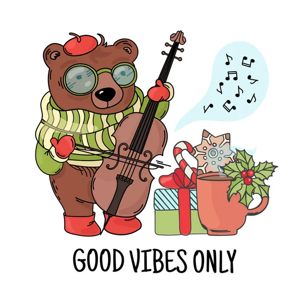 Boso Musiciano Música Animal Dibujos Animados Buena Vibra Solo Cumpleaños — Vector de stock