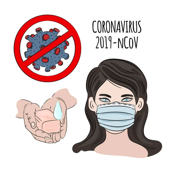 Coronavirus Bescherming Ncov Gezondheid Aarde Menselijke Epidemie Longontsteking Gevaar Geneeskunde — Stockvector