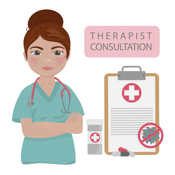 Therapist Consultation Coronavirus Krankheit Pandemie Medizin Arzt Beratung Vektor Illustration — Stockvektor