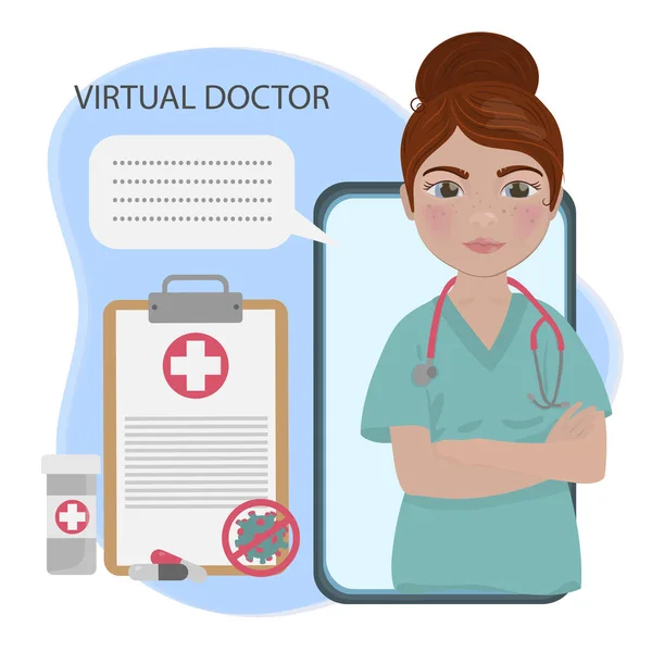 Virtual Consulation Coronavirus Ασθένεια Πανδημία Ιατρός Vector Illustration Set — Διανυσματικό Αρχείο