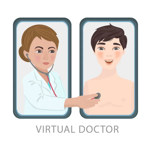 Virtual Medicine Coronavirus Ασθένεια Πανδημικός Ιατρός Γιατρός Online Vector Illustration — Διανυσματικό Αρχείο