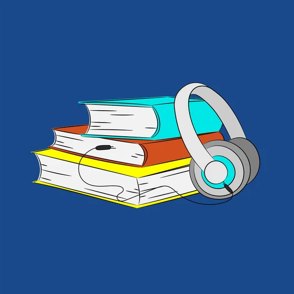 Audiobooks Ακρόαση Player Online Sound Book Podcast Internet Vector Illustration — Διανυσματικό Αρχείο