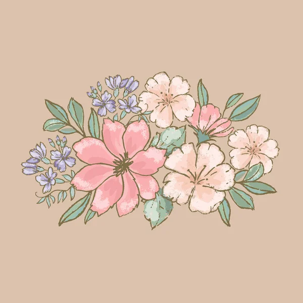 Retro Λουλουδια Floral Μπουκέτο Χέρι Σχεδιασμένο Βοτανικό Φυτώριο Φύση Cartoon — Διανυσματικό Αρχείο