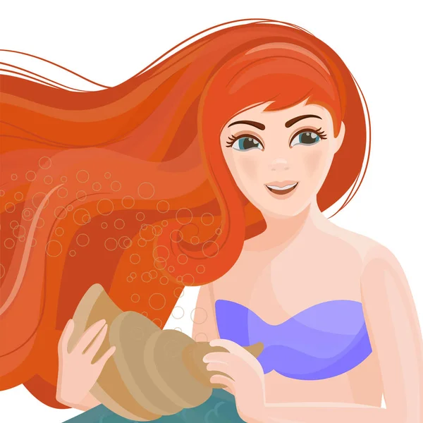 Red Haired Girl Princess Mermaid Underwater Tropical Sea Ocean Travel — Vector de stock