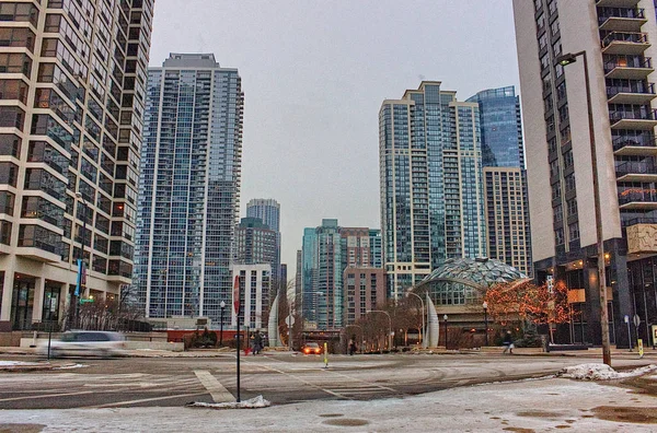 Downtown Chicago zimą na ponury dzień — Zdjęcie stockowe