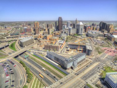 St. Paul is the State Capitol of Minnesota seen from above by Drone clipart