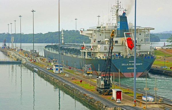 Panama Kanalı Kilitleri Panama Canal Spanyolca Canal Panam Den Gemi — Stok fotoğraf