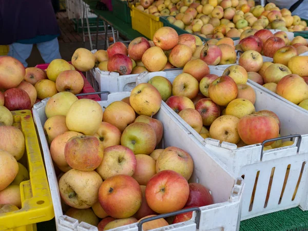 Manzanas vendidas en el mercado agrícola — Foto de Stock