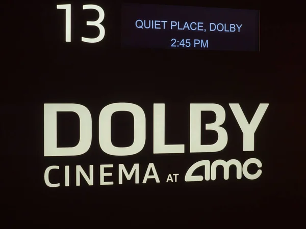 Dolby Cinema at AMC certification logo outside of a movie theate — Stock Photo, Image