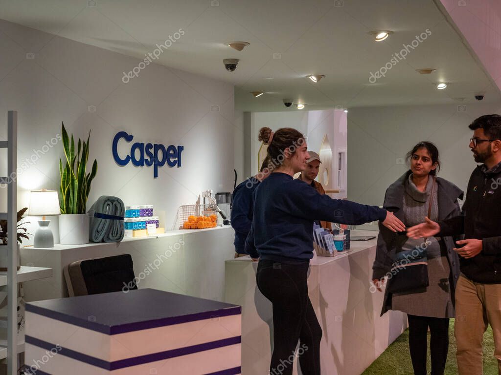 San Francisco, CA November 11, 2018: Customers being helped at Casper mattress store location