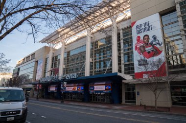 Capital One Arena entrance with advertisement of Wizards NBA basketball NBA team clipart